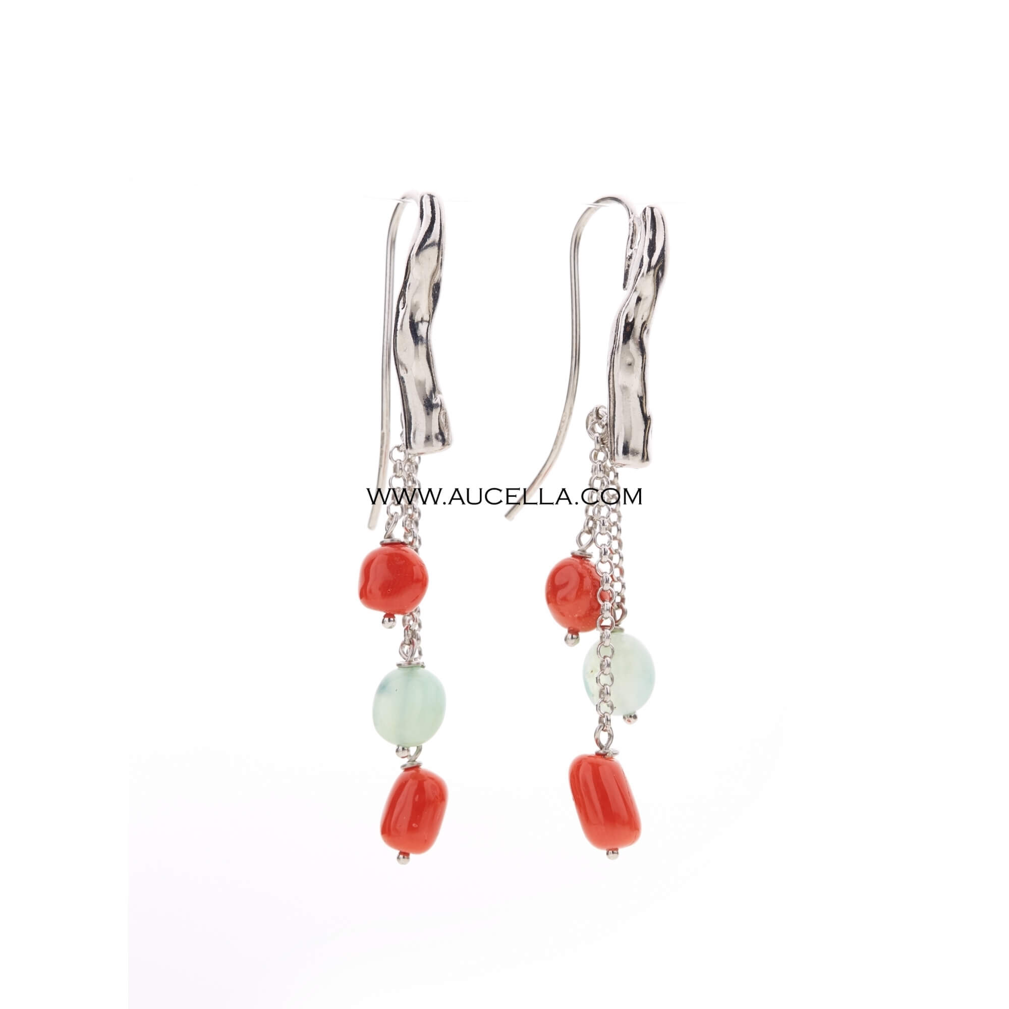 Earrings set in silver 925 with natural red coral 