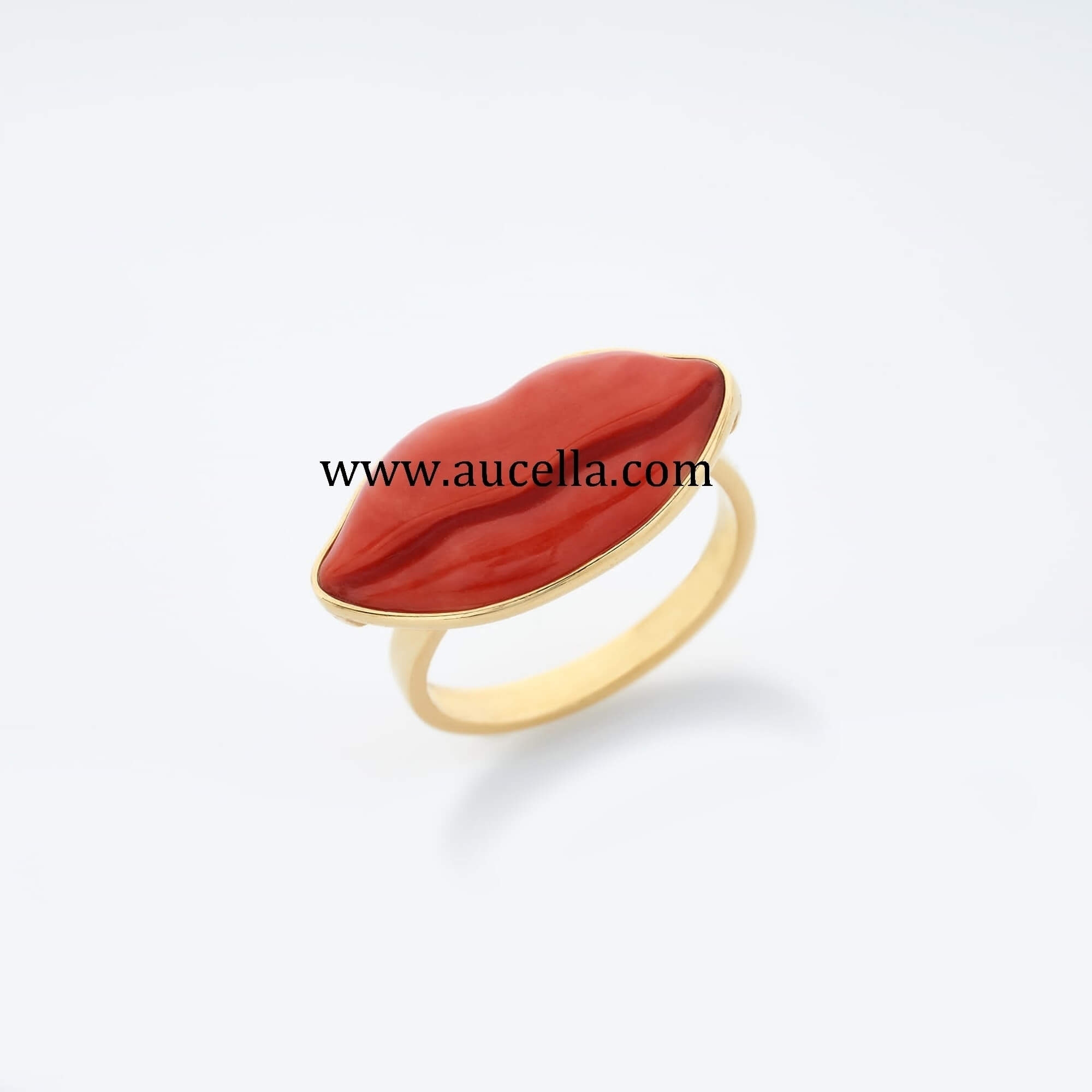 Silver red coral Kiss rings