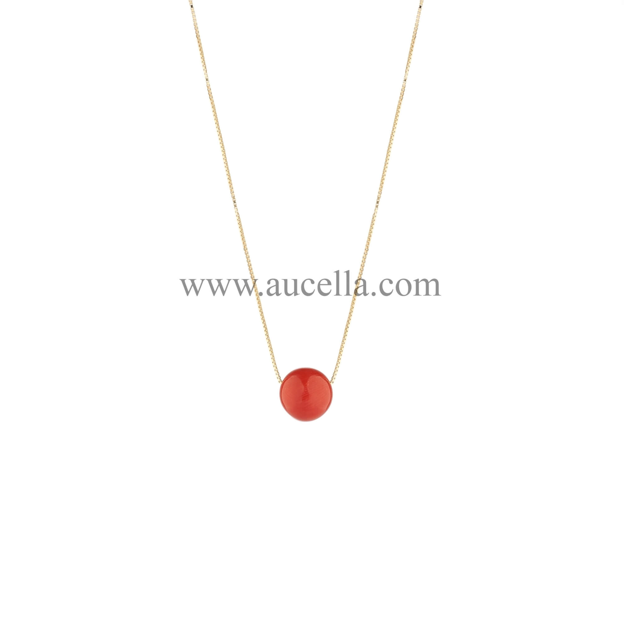 Necklace set in gold red coral bead 8 mm 