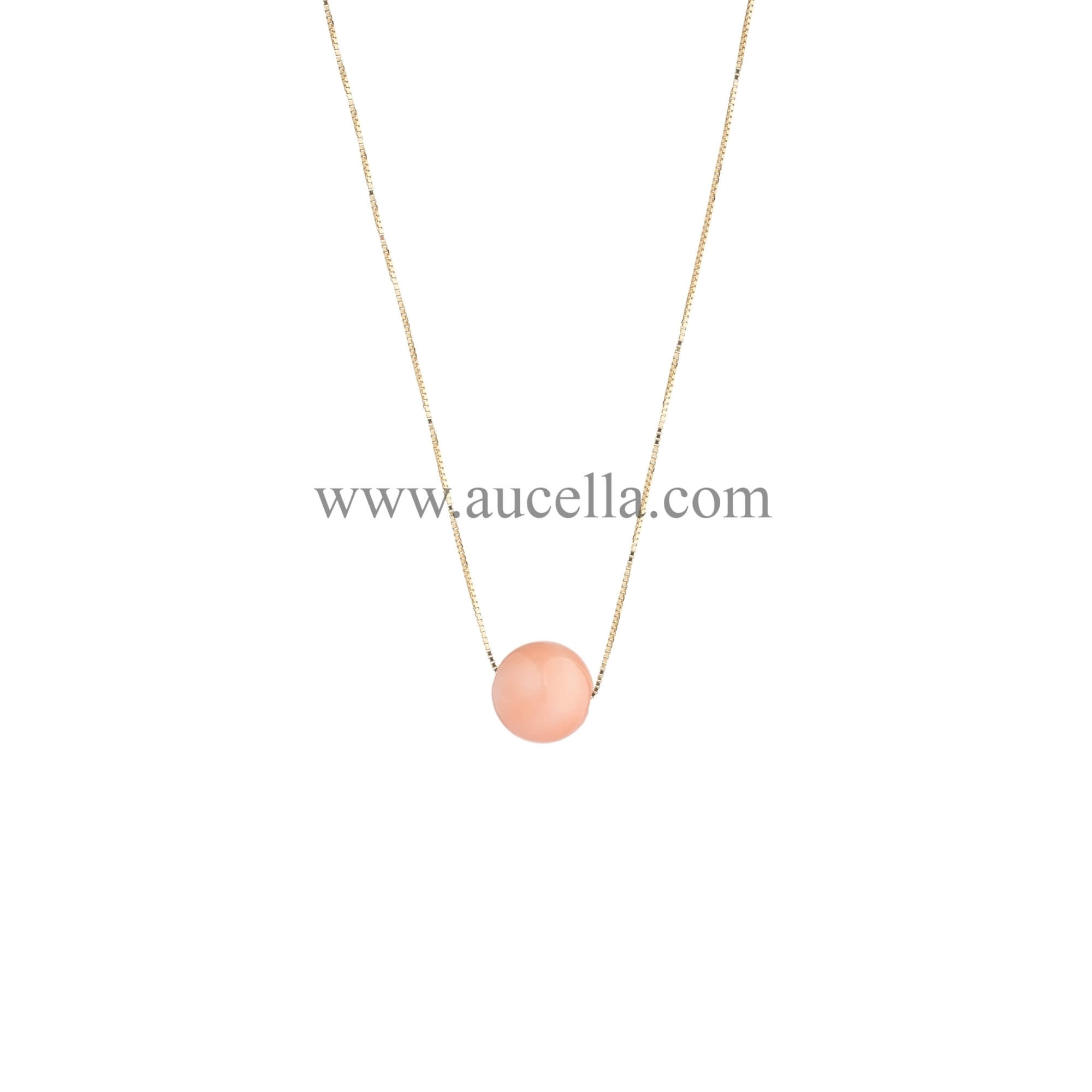 Necklace set in gold pink coral bead 8 mm 