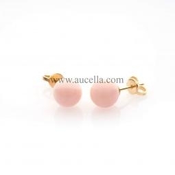 Earrings set in gold with pink coral beads size 8 mm 